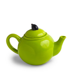 green teapot isolated on white background