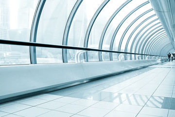 glassy corridor in office center