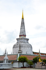 Ancient Pagoda in Wat Mahathat temple, Southern of Thailand