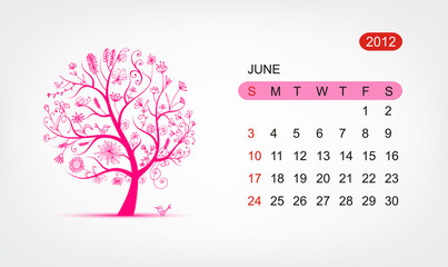 Vector calendar 2012, june. Art tree design