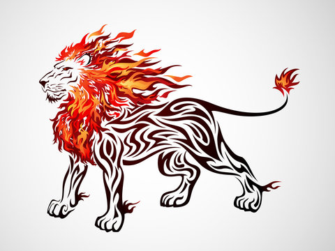 Lion And Symmetric Tribals Stock Photo, Picture and Royalty Free Image.  Image 14096850.