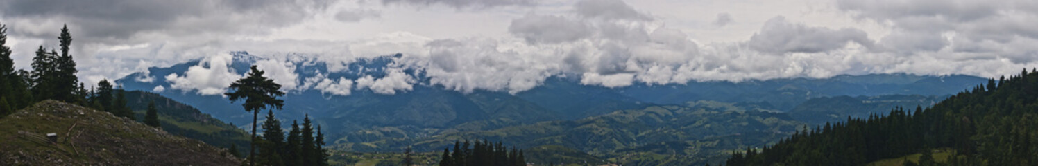 Panorama background in Carpathians. Beautiful mountains and land