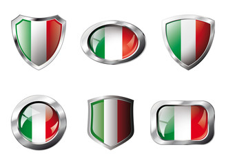 Italy set shiny buttons and shields of flag with metal frame - v