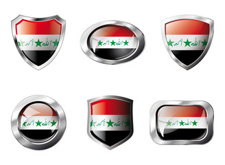 Iraq set shiny buttons and shields of flag with metal frame - ve