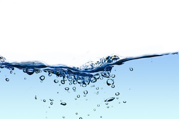 Isolated blue water splashing with bubbles and water drops - abs