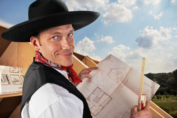 carpenter in traditinal guild clothing
