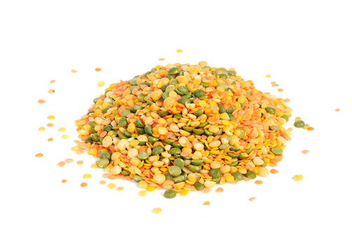 Legume Mix (Split Peas and Lentils) Isolated on White Background