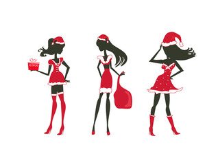 Fototapeta na wymiar Set of Christmas girls-vector