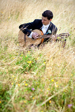 Playing guitar