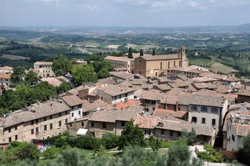 Fototapeta na wymiar Aerial view of San Gimignano - in Tuscany (Toscana), Italy.
