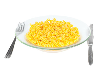 Macaroni in a transparent plate