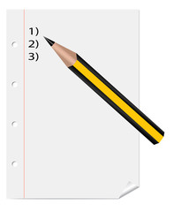 Pencil laying on paper sheet, and things to do