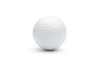 Foto auf Acrylglas Ballsport Nahaufnahme eines Golfballs auf weißem Hintergrund