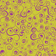 green pattern with violet curves with ornaments for background and wallpaper