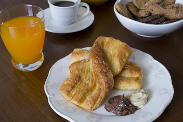 breakfast set with snack, cookies and juice