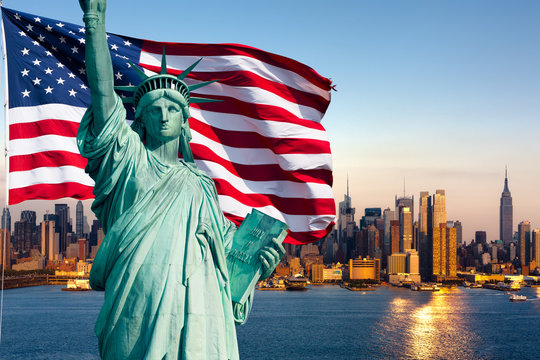 New York skyline, statue de la libert&eacute;