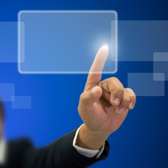 Left hand Businessman index press on white transparent button