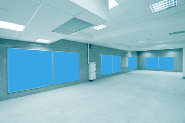 modern hall with blue placards