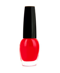 Nail polish of red color isolated on white