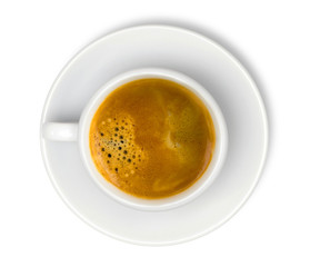 white cup with espresso coffee isolated on white