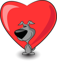 милый щенок держит сердце