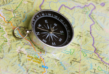 Compass on map