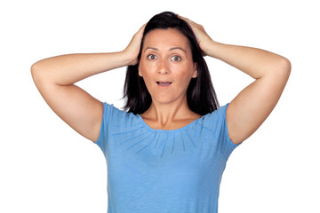Fototapeta premium Surprised woman by forgetting something