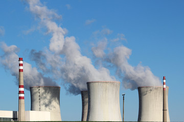old atomic power station with four coolin towers
