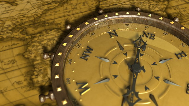 Background With Old Map and Compass - Compass 05 (HD)
