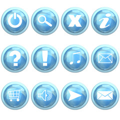 Blue set of buttons with different symbols