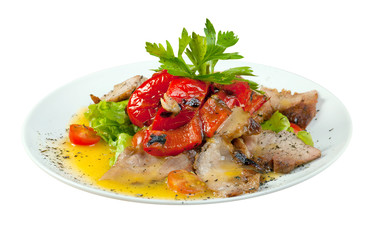 vegetarian Salad with pork, pepper paprika