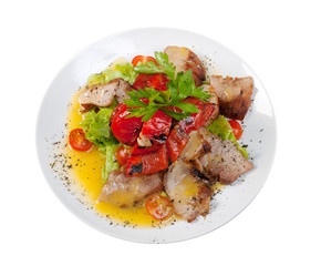 vegetarian Salad with pork, pepper paprika