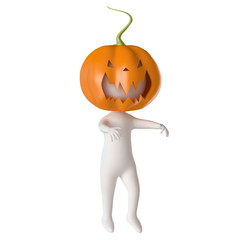 3D Illustration of a man Running Around in a Pumpkin Costume