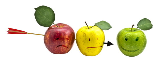 Apple emotions on white background