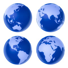 Four blue high-detailed earth