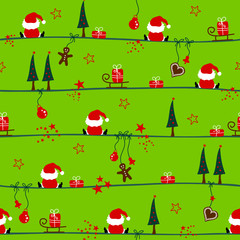 Seamless Pattern Christmas Santa & Symbols Green