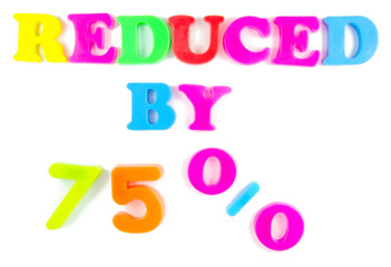 reduced by 75% written in fridge magnets