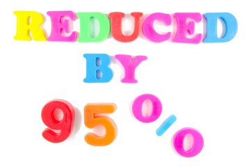 reduced by 95% written in fridge magnets