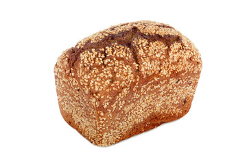 Baked rye bread with linseeds on the white isolated background