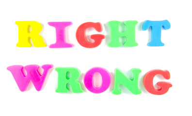 right and wrong written in fridge magnets