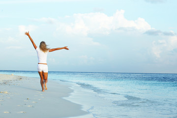 happy tropical girl run