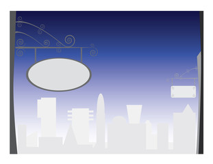 Obraz premium City background with signboard hanging on wall