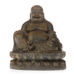 statuette de bouddha assis riant en bois
