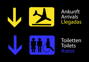 Informacion de aseos y llegadas en el aeropuerto