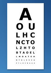 Eye test card on blue background