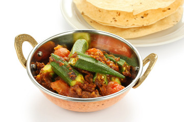 bhindi masala, okra curry, with papad