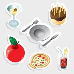 Sticker icon set for food and drinks