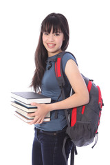 Ethnic college student girl with education books