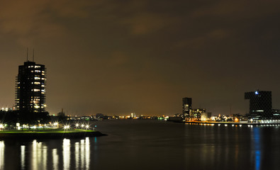 Rotterdam night view to Maas river
