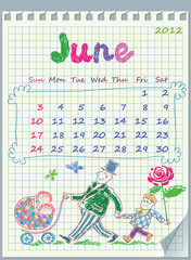 Calendar for June 2012. The week starts with Sunday.  Illustrati